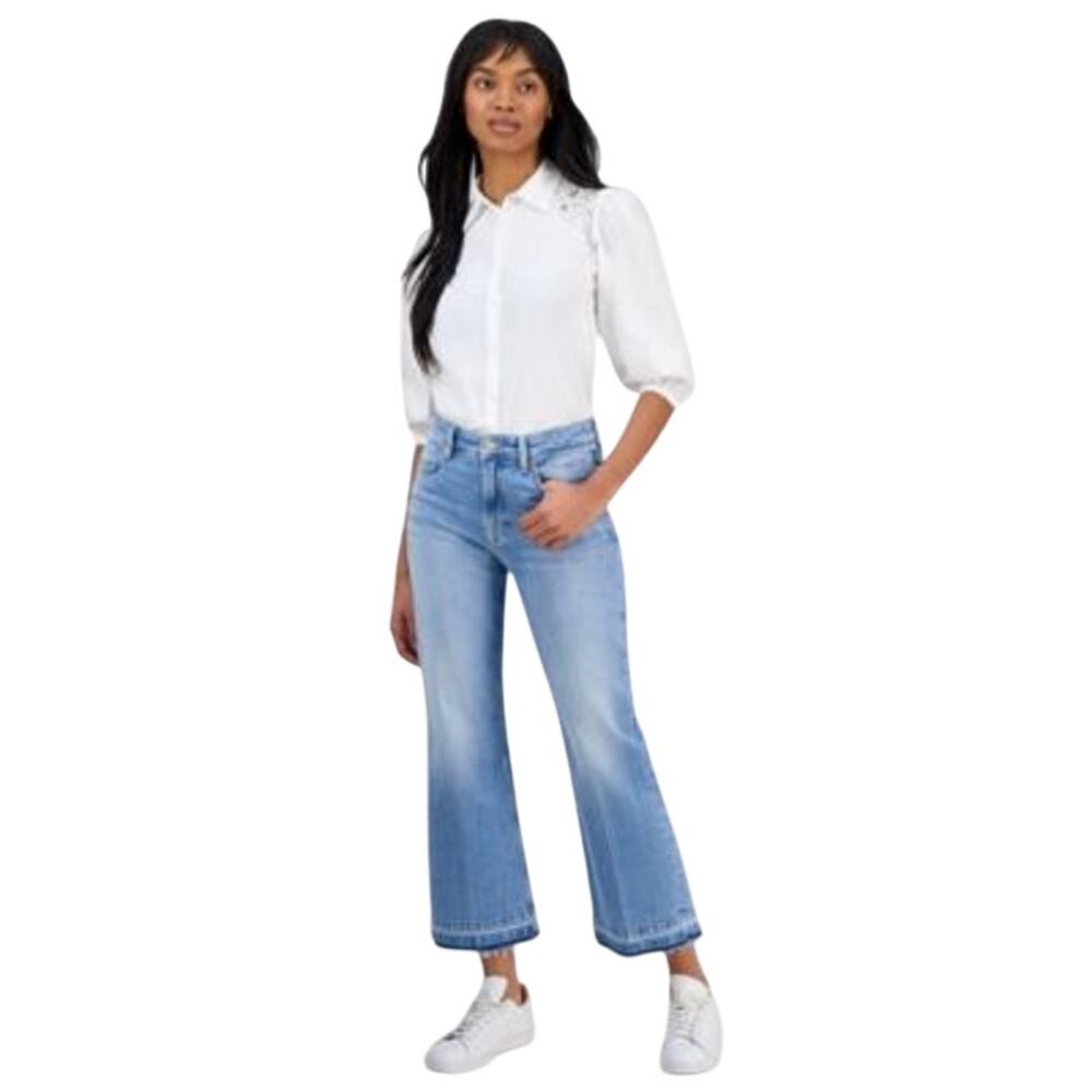 HUGO BOSS Orange Women's High-Rise Kick Flare Jeans in Open Blue Wash
